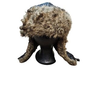 Quilted Trapper Hat with Faux Fur Trim Black Winter Ear Flap Warm